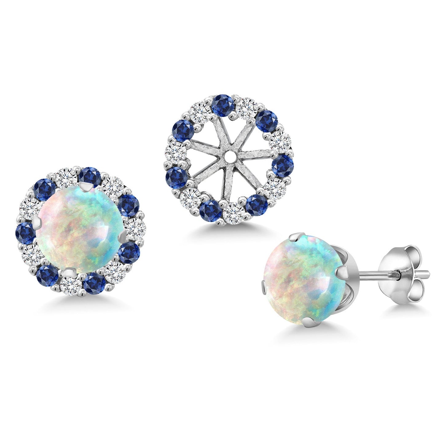 925 Sterling Silver 6MM Round Gemstone Birthstone Halo Stud Earrings for Women with Removable Jackets