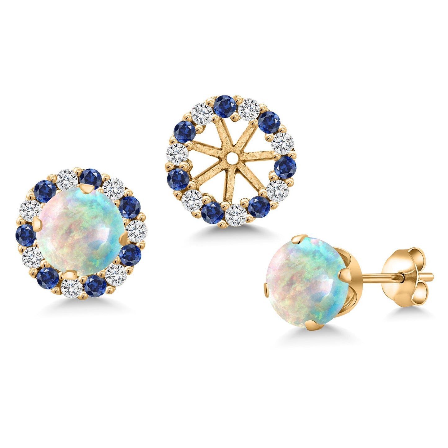 18K Yellow Gold Plated 6MM Round Gemstone Birthstone Halo Stud Earrings for Women with Removable Jackets