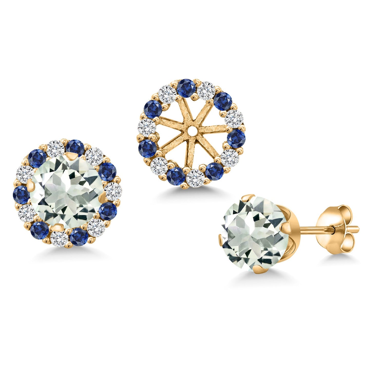 18K Yellow Gold Plated 6MM Round Gemstone Birthstone Halo Stud Earrings for Women with Removable Jackets