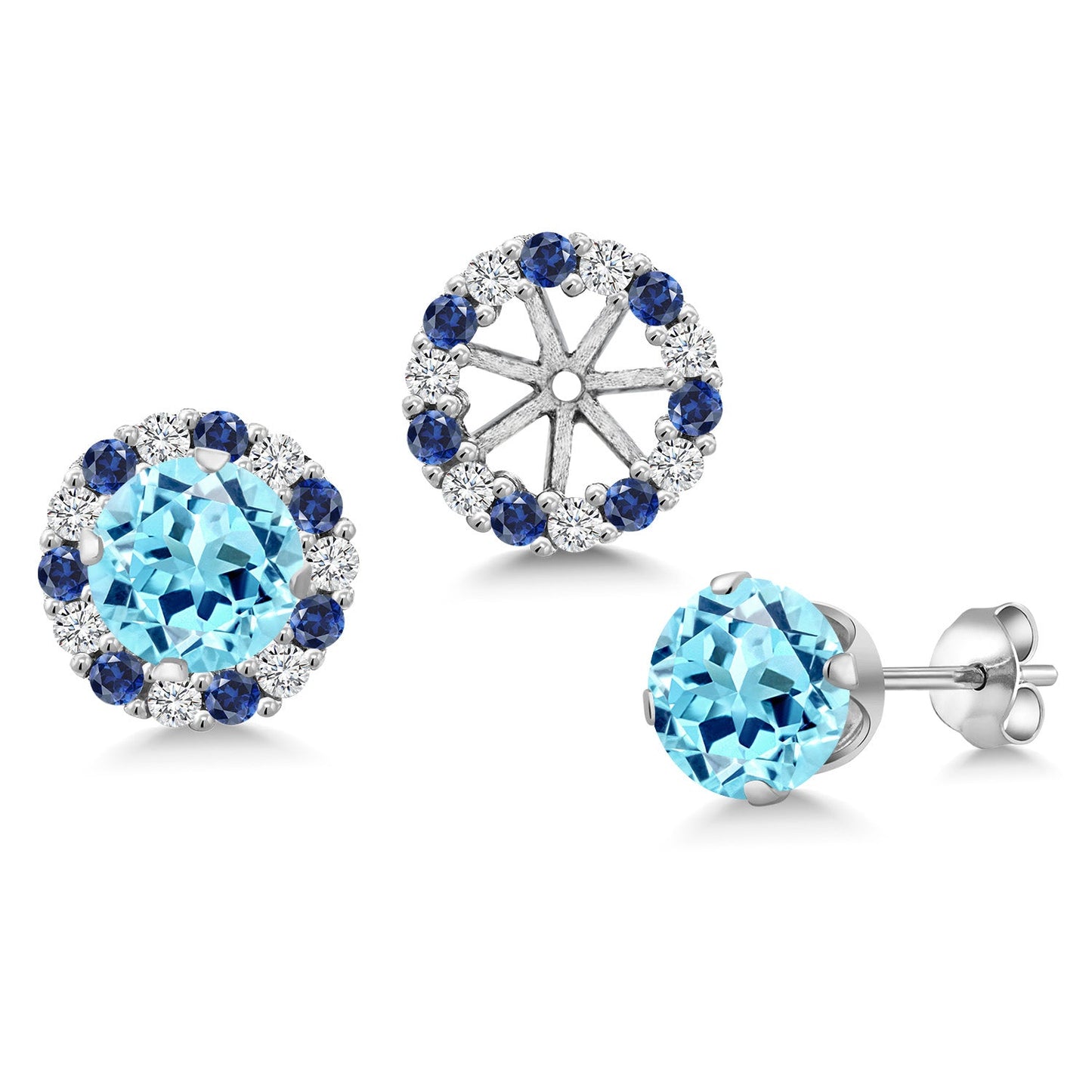 925 Sterling Silver 6MM Round Gemstone Birthstone Halo Stud Earrings for Women with Removable Jackets
