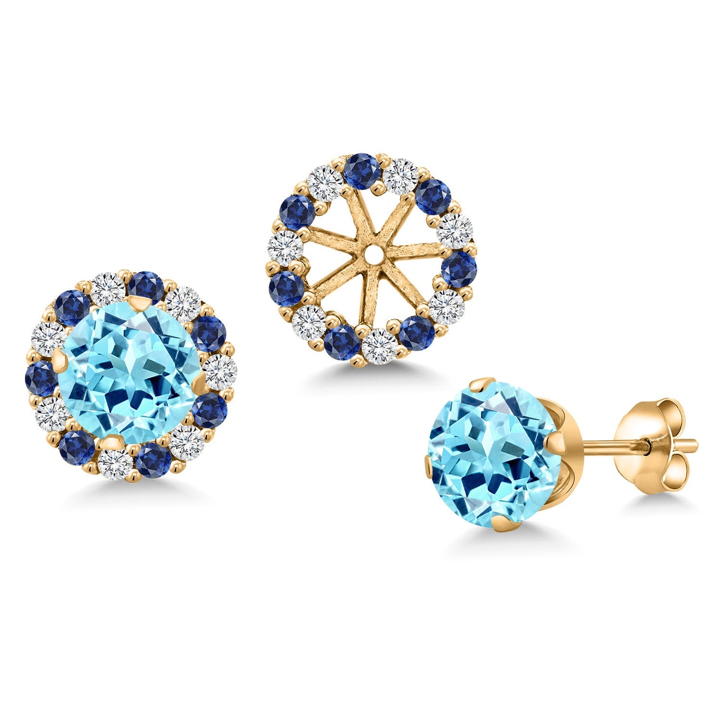 18K Yellow Gold Plated 6MM Round Gemstone Birthstone Halo Stud Earrings for Women with Removable Jackets