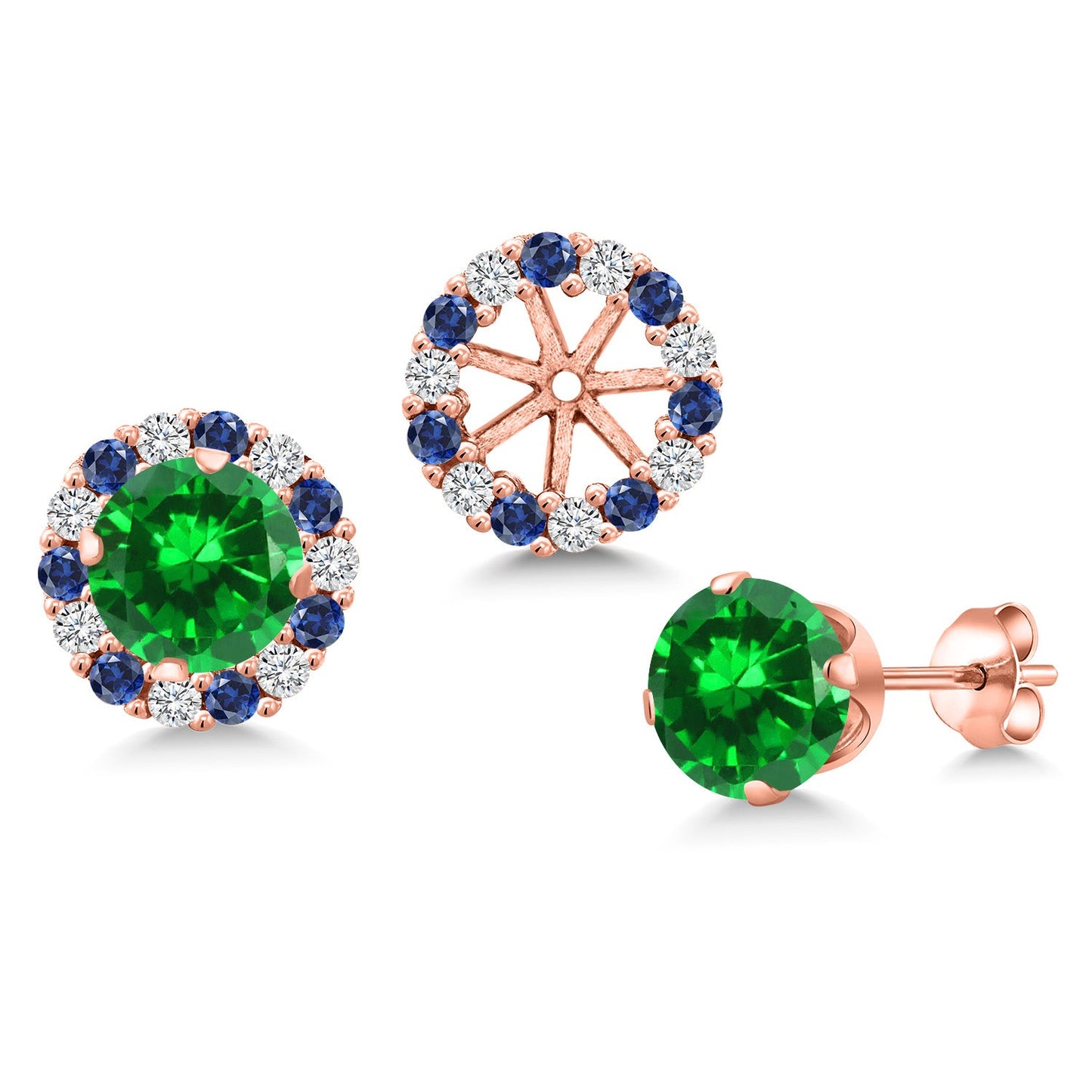 18K Rose Gold Plated Silver 6MM Round Gemstone Birthstone Halo Stud Earrings for Women with Removable Jackets