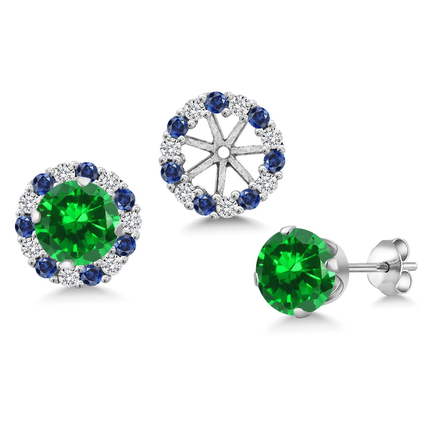 925 Sterling Silver 6MM Round Gemstone Birthstone Halo Stud Earrings for Women with Removable Jackets