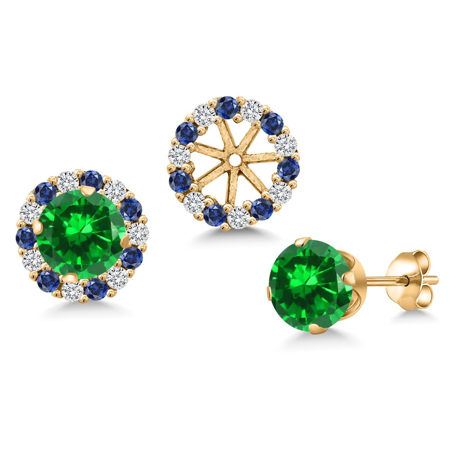 18K Yellow Gold Plated 6MM Round Gemstone Birthstone Halo Stud Earrings for Women with Removable Jackets
