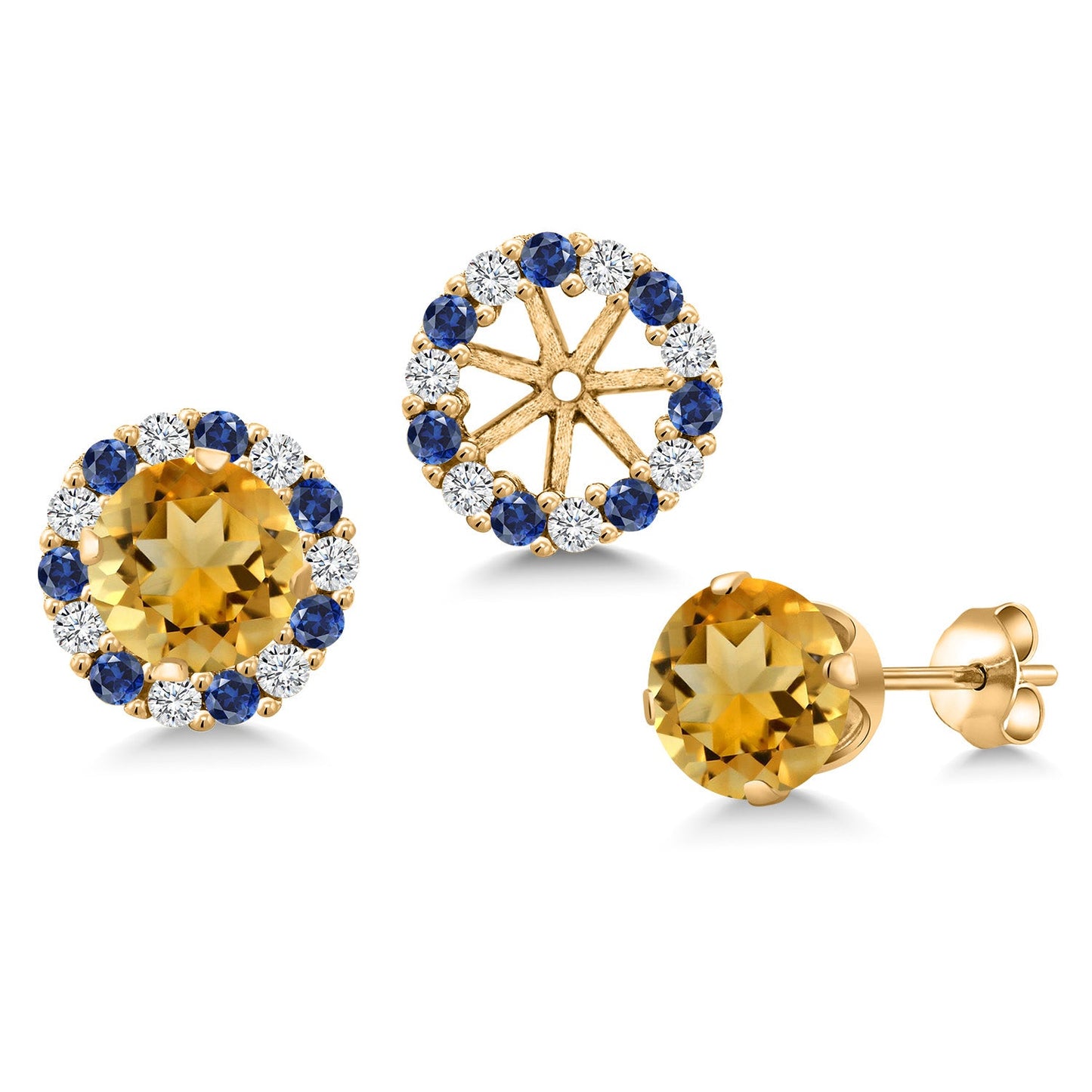 18K Yellow Gold Plated 6MM Round Gemstone Birthstone Halo Stud Earrings for Women with Removable Jackets