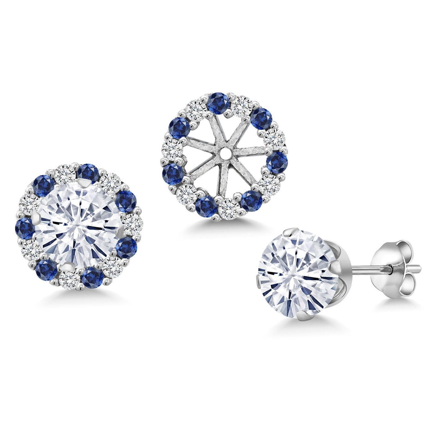 925 Sterling Silver Forever Classic Moissanite Earrings with Jackets For Women | 1.60 Cttw | Gemstone Birthstone | Round 6MM