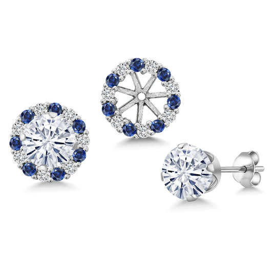 925 Sterling Silver Forever Classic Moissanite Earrings with Jackets For Women | 1.60 Cttw | Gemstone Birthstone | Round 6MM