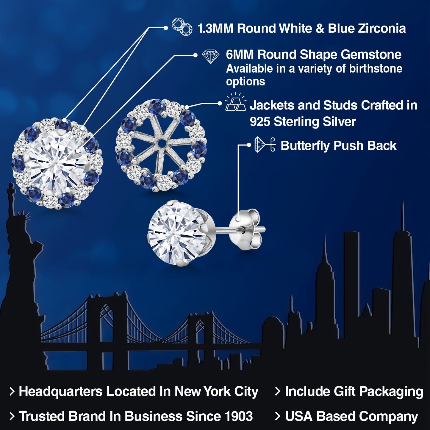 925 Sterling Silver Forever Classic Moissanite Earrings with Jackets For Women | 1.60 Cttw | Gemstone Birthstone | Round 6MM