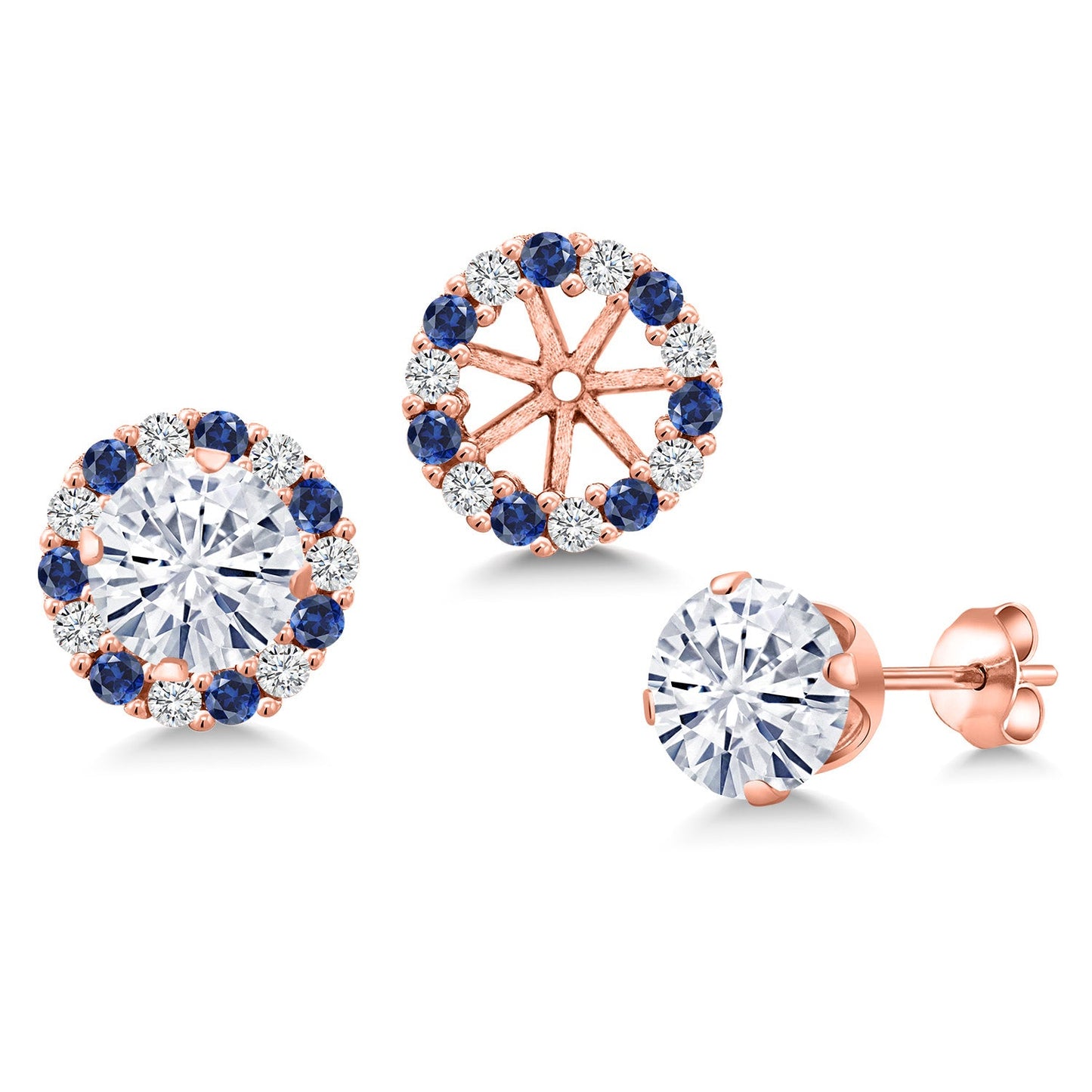 18K Rose Gold Plated Silver 6MM Round Gemstone Birthstone Halo Stud Earrings for Women with Removable Jackets