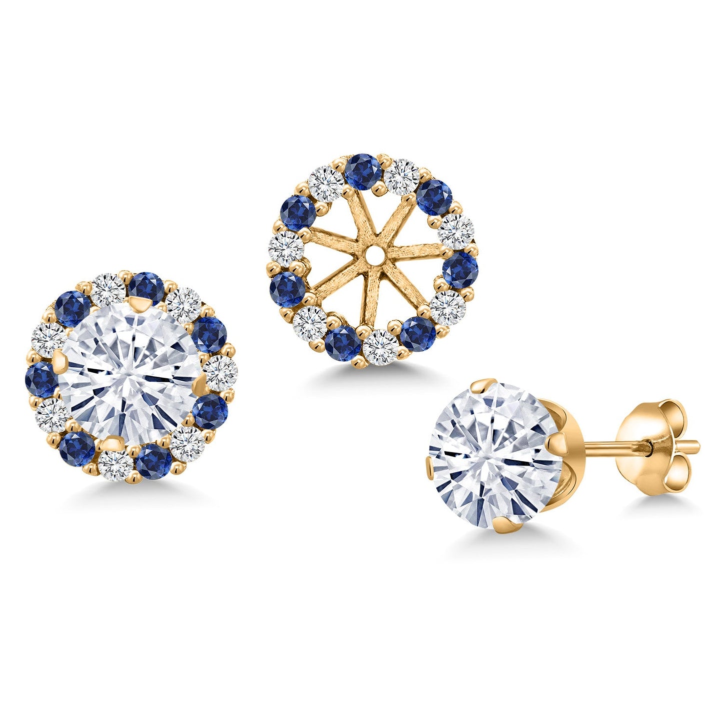18K Yellow Gold Plated 6MM Round Gemstone Birthstone Halo Stud Earrings for Women with Removable Jackets