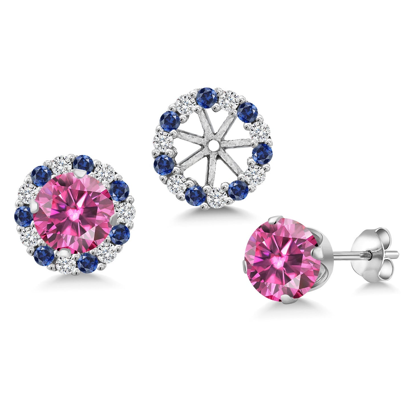 925 Sterling Silver 6MM Round Gemstone Birthstone Halo Stud Earrings for Women with Removable Jackets