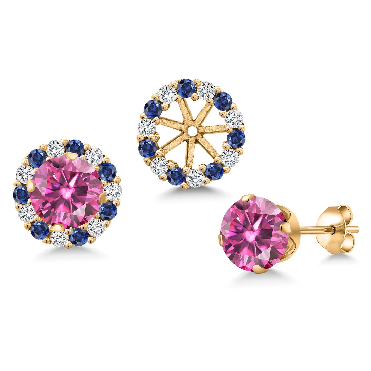 18K Yellow Gold Plated 6MM Round Gemstone Birthstone Halo Stud Earrings for Women with Removable Jackets