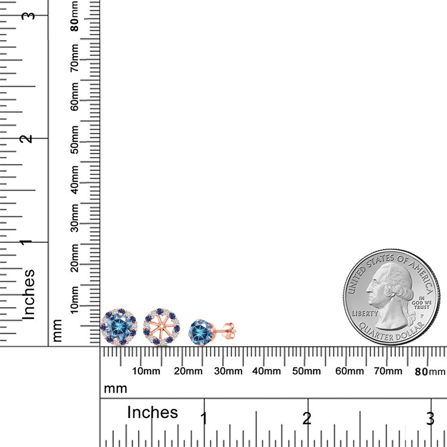 18K Rose Gold Plated Silver 6MM Round Gemstone Birthstone Halo Stud Earrings for Women with Removable Jackets