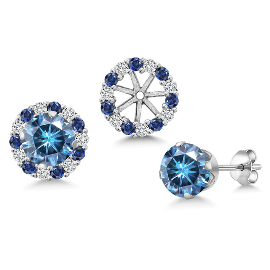 925 Sterling Silver 6MM Round Gemstone Birthstone Halo Stud Earrings for Women with Removable Jackets