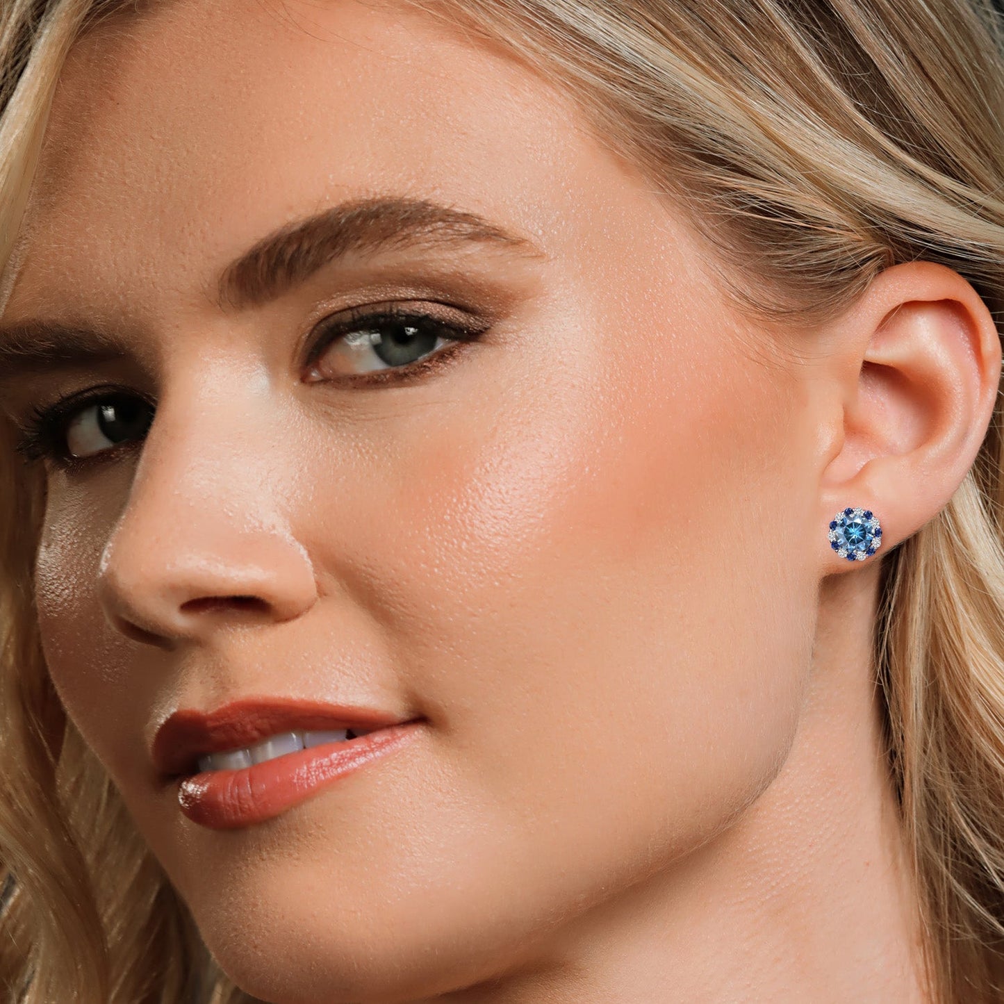 925 Sterling Silver 6MM Round Gemstone Birthstone Halo Stud Earrings for Women with Removable Jackets