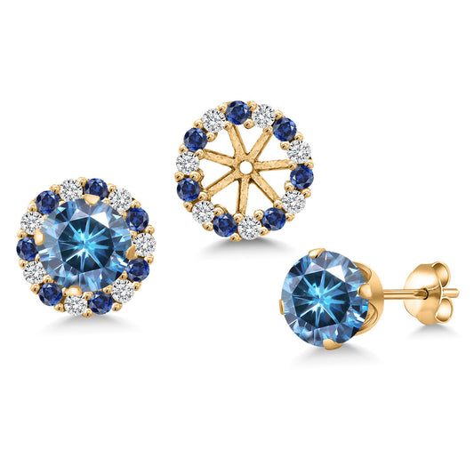 18K Yellow Gold Plated 6MM Round Gemstone Birthstone Halo Stud Earrings for Women with Removable Jackets
