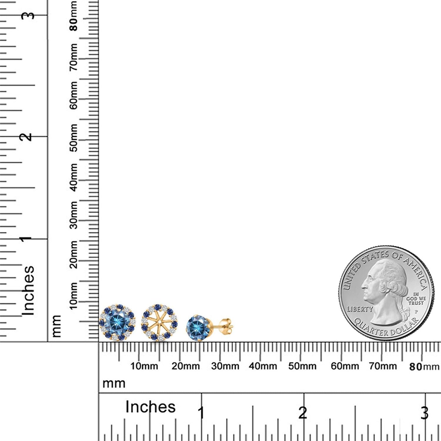 18K Yellow Gold Plated 6MM Round Gemstone Birthstone Halo Stud Earrings for Women with Removable Jackets