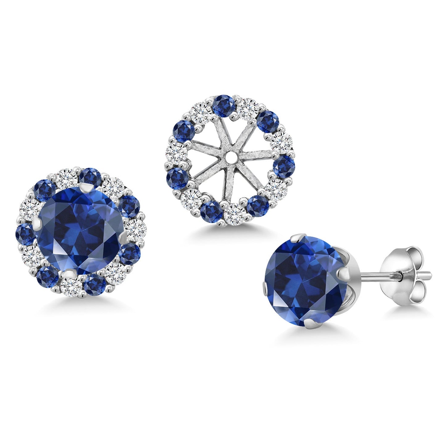 925 Sterling Silver 6MM Round Gemstone Birthstone Halo Stud Earrings for Women with Removable Jackets