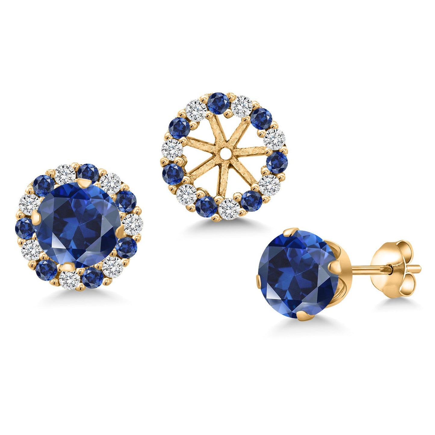 18K Yellow Gold Plated 6MM Round Gemstone Birthstone Halo Stud Earrings for Women with Removable Jackets