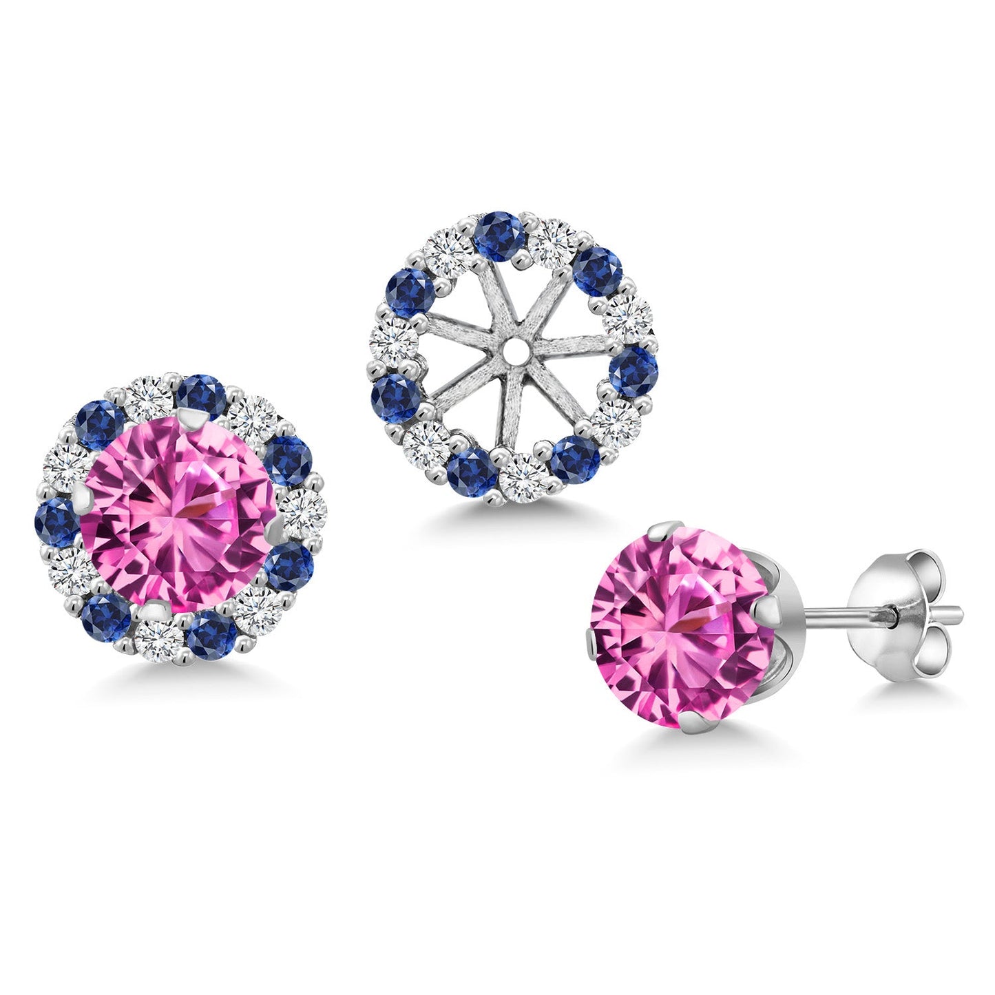 925 Sterling Silver 6MM Round Gemstone Birthstone Halo Stud Earrings for Women with Removable Jackets