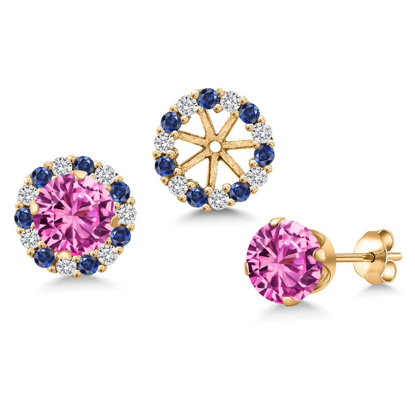 18K Yellow Gold Plated 6MM Round Gemstone Birthstone Halo Stud Earrings for Women with Removable Jackets