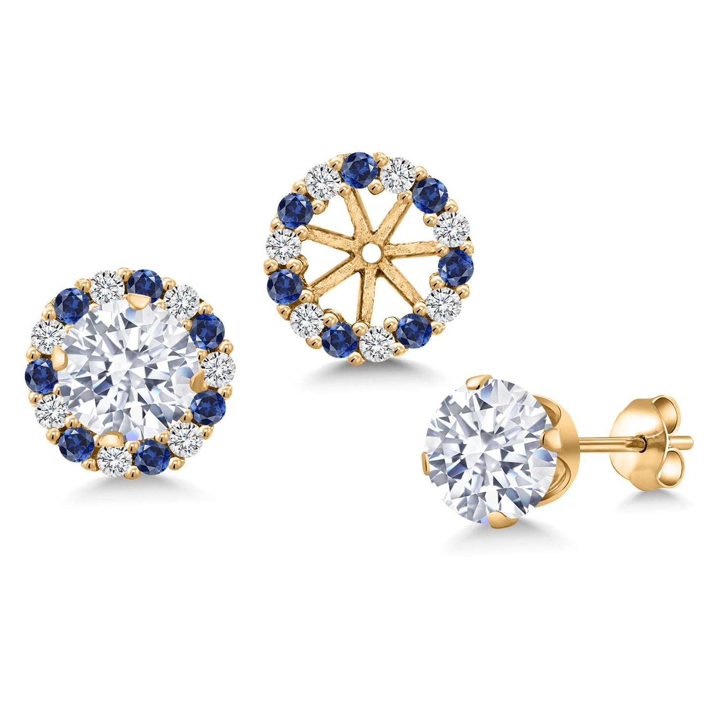 18K Yellow Gold Plated 6MM Round Gemstone Birthstone Halo Stud Earrings for Women with Removable Jackets
