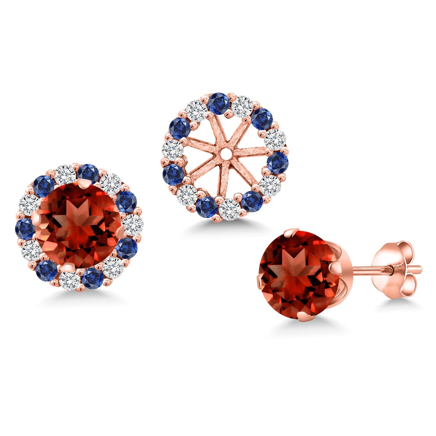 18K Rose Gold Plated Silver 6MM Round Gemstone Birthstone Halo Stud Earrings for Women with Removable Jackets