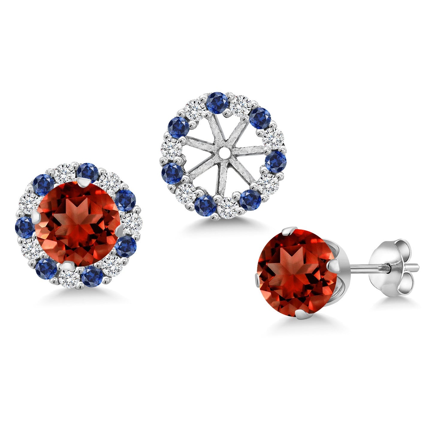 925 Sterling Silver 6MM Round Gemstone Birthstone Halo Stud Earrings for Women with Removable Jackets