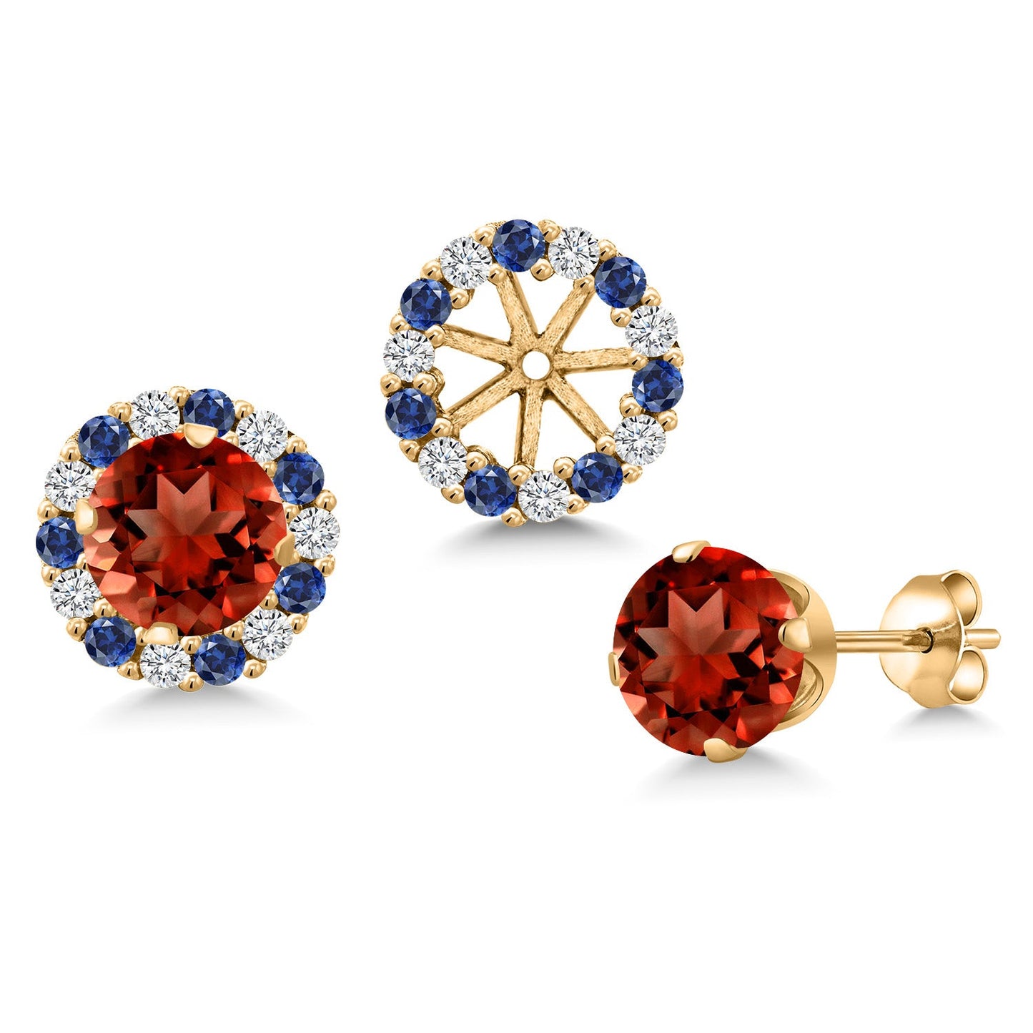 18K Yellow Gold Plated 6MM Round Gemstone Birthstone Halo Stud Earrings for Women with Removable Jackets