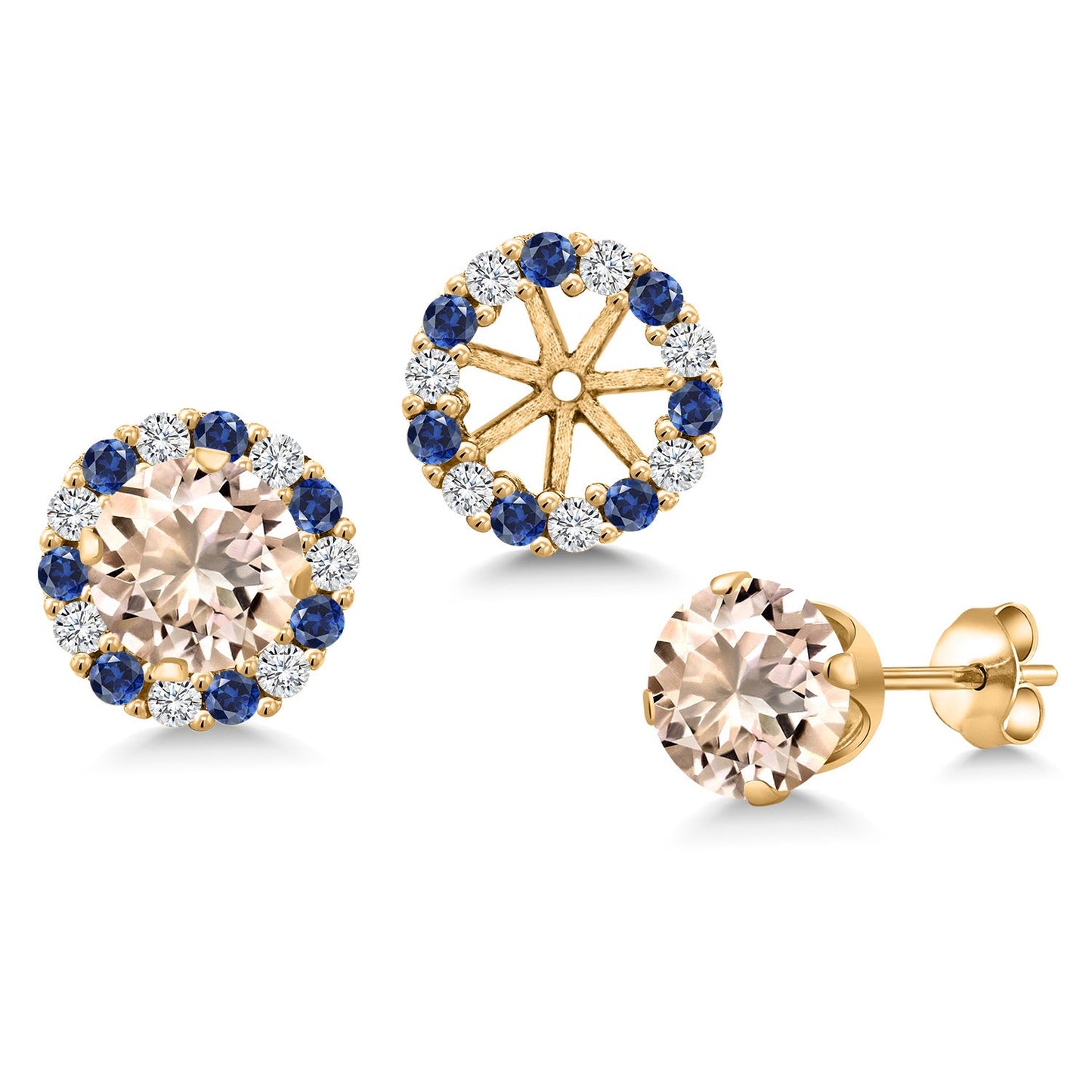 18K Yellow Gold Plated 6MM Round Gemstone Birthstone Halo Stud Earrings for Women with Removable Jackets
