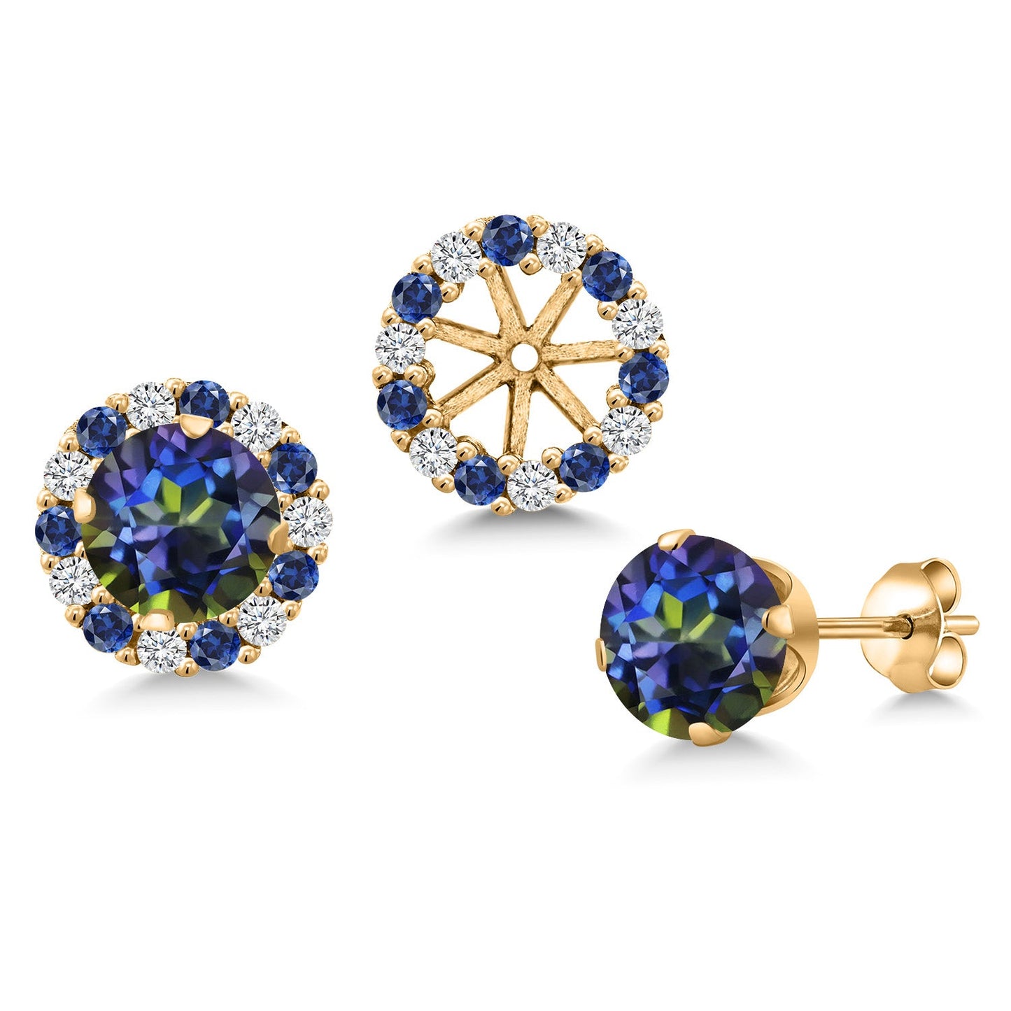 18K Yellow Gold Plated 6MM Round Gemstone Birthstone Halo Stud Earrings for Women with Removable Jackets