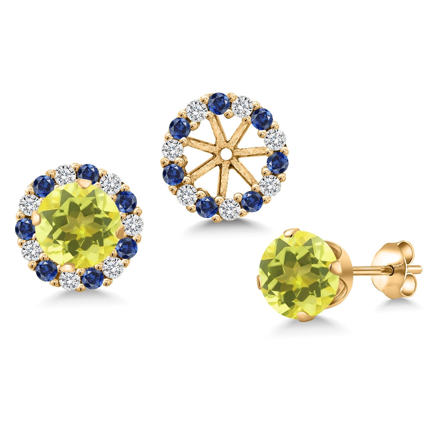 18K Yellow Gold Plated 6MM Round Gemstone Birthstone Halo Stud Earrings for Women with Removable Jackets
