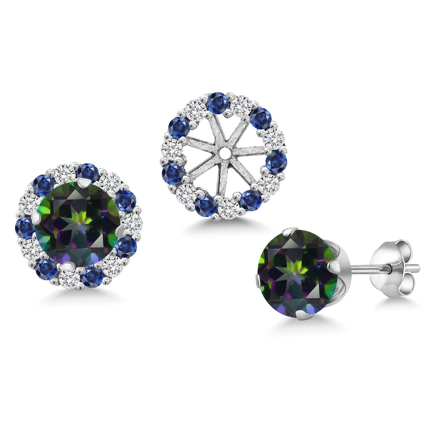 925 Sterling Silver 6MM Round Gemstone Birthstone Halo Stud Earrings for Women with Removable Jackets