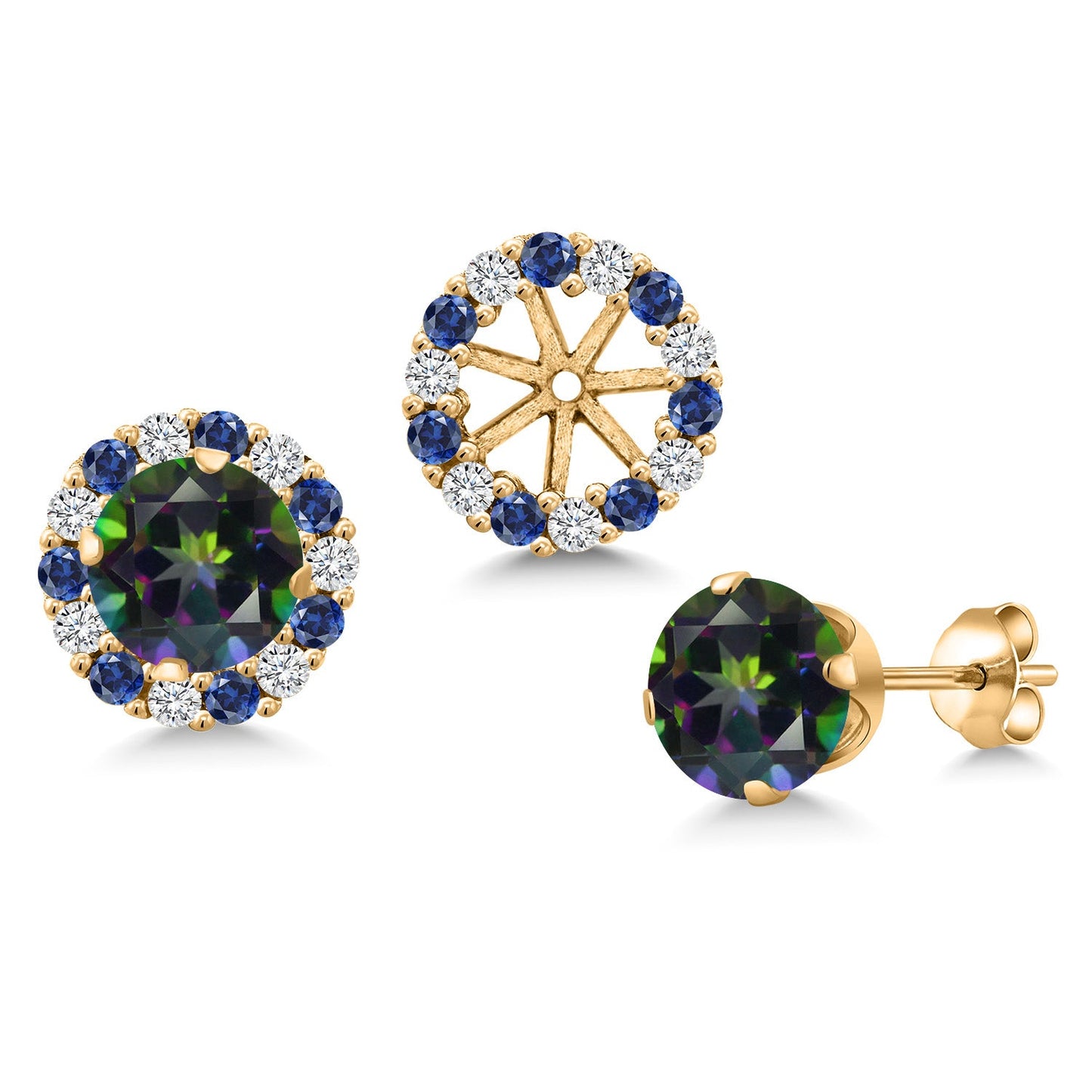 18K Yellow Gold Plated 6MM Round Gemstone Birthstone Halo Stud Earrings for Women with Removable Jackets