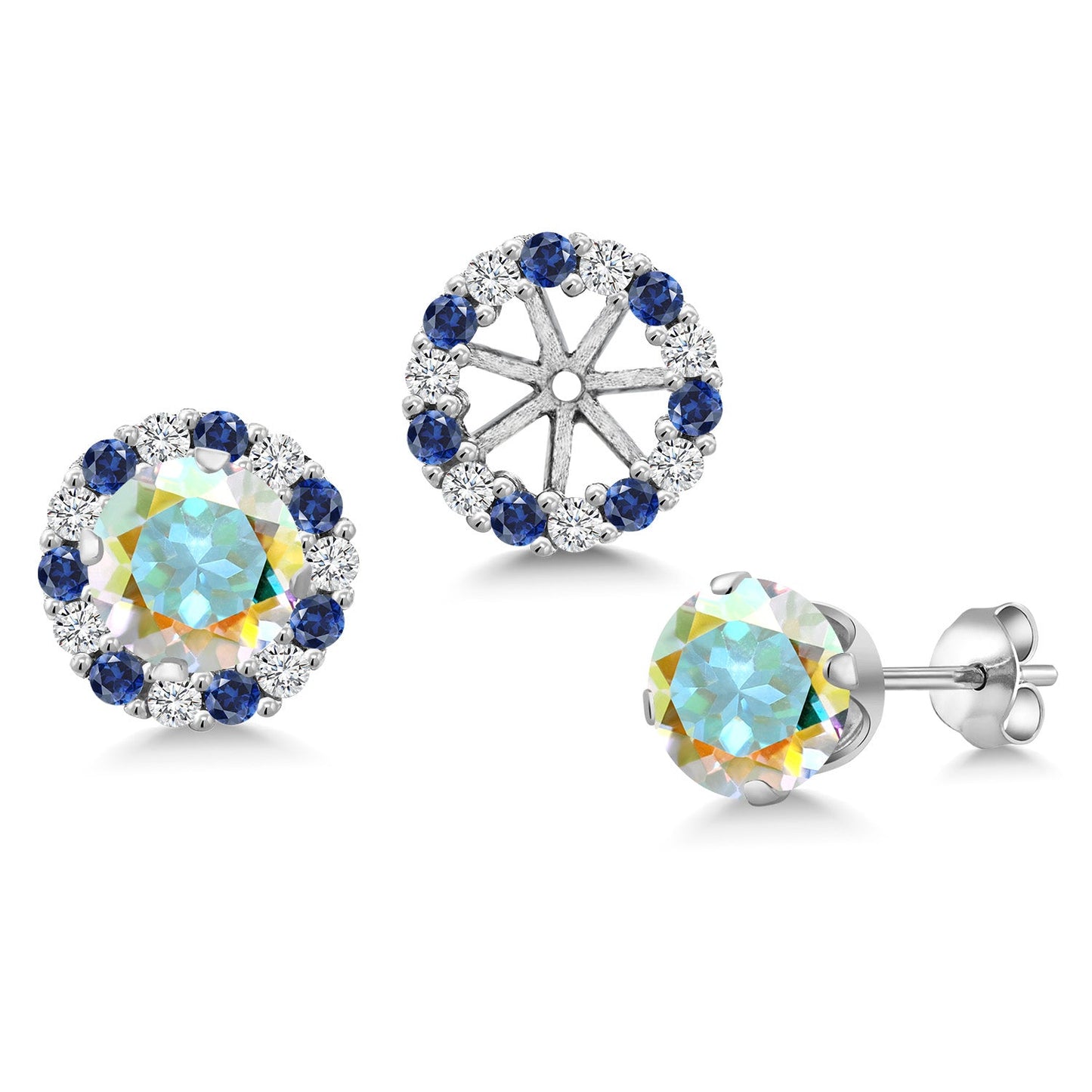 925 Sterling Silver 6MM Round Gemstone Birthstone Halo Stud Earrings for Women with Removable Jackets