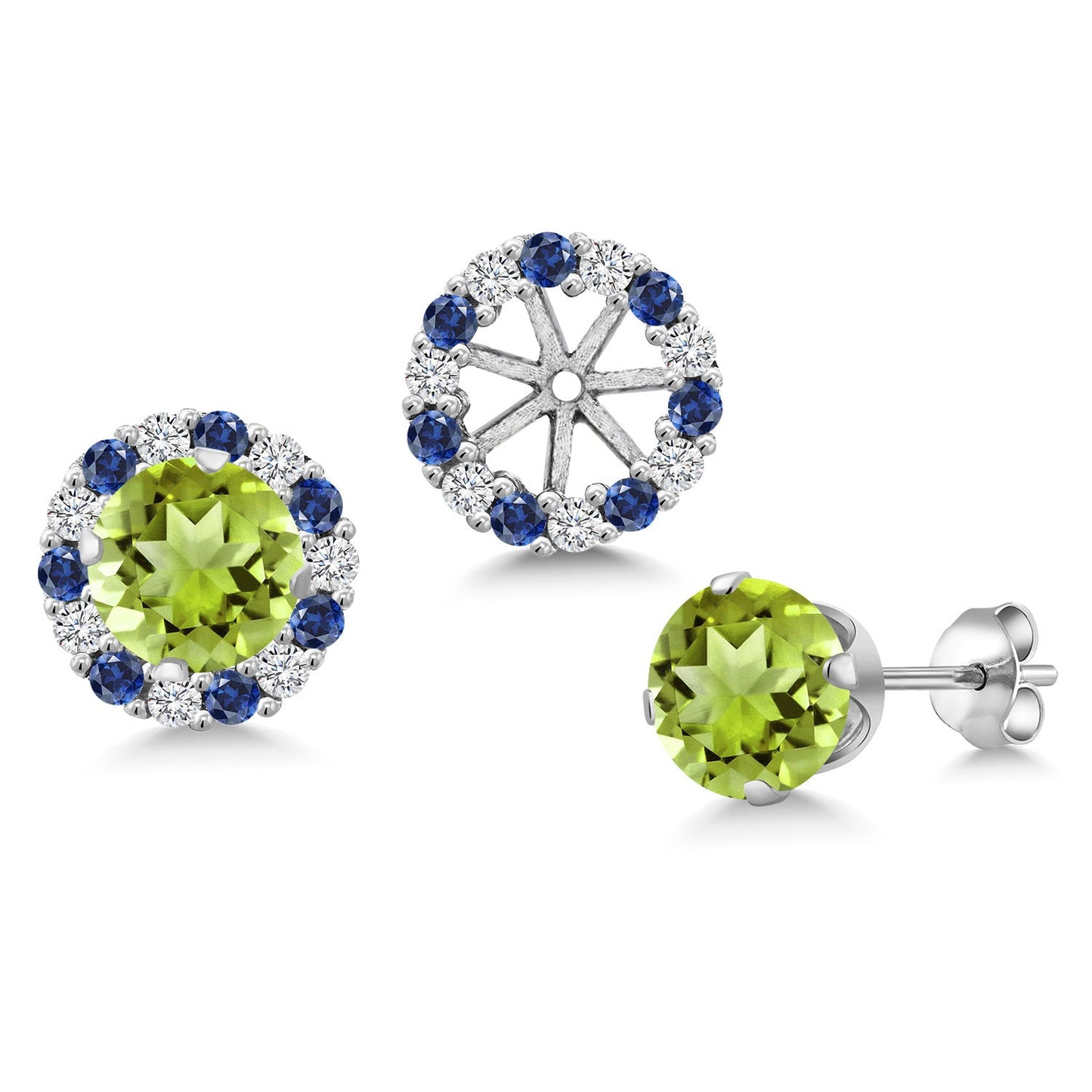 925 Sterling Silver 6MM Round Gemstone Birthstone Halo Stud Earrings for Women with Removable Jackets
