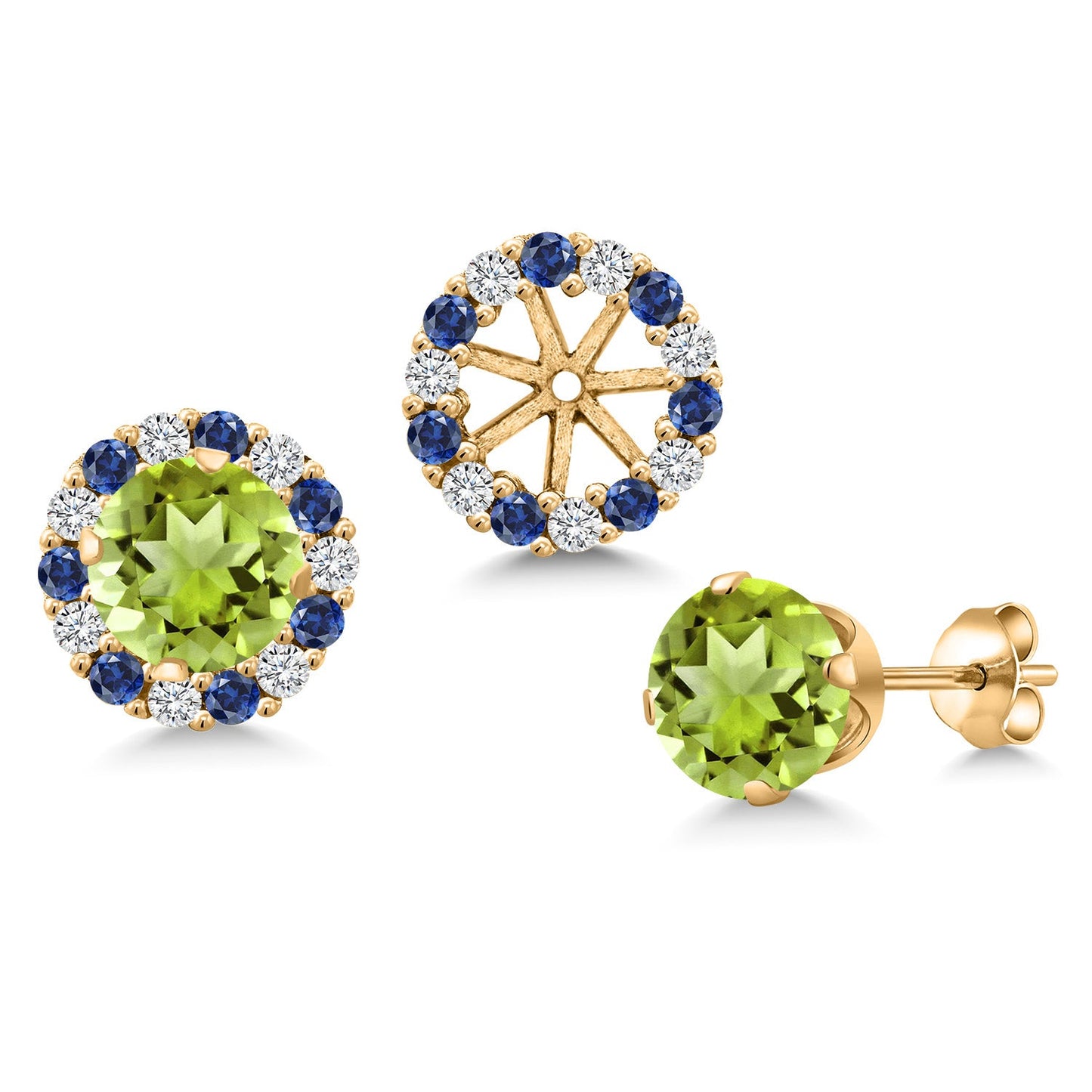 18K Yellow Gold Plated 6MM Round Gemstone Birthstone Halo Stud Earrings for Women with Removable Jackets