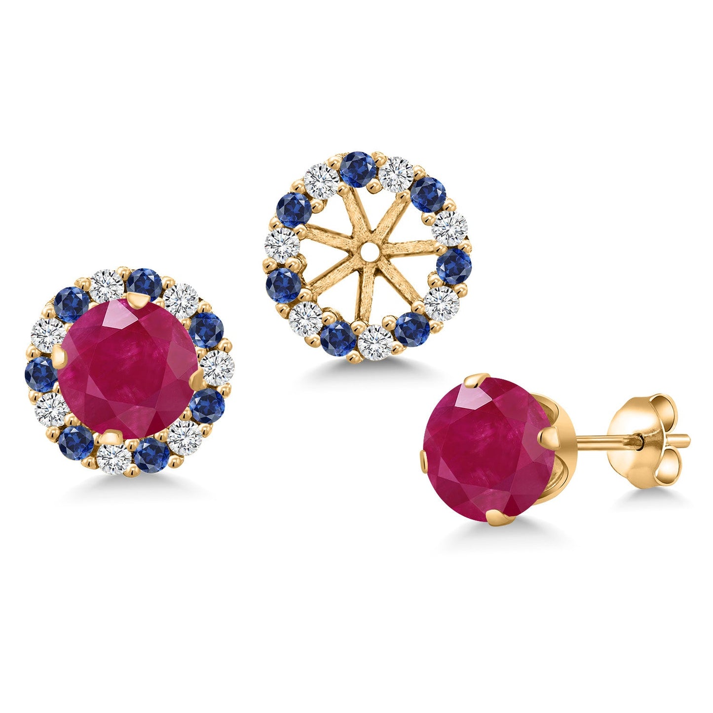 18K Yellow Gold Plated 6MM Round Gemstone Birthstone Halo Stud Earrings for Women with Removable Jackets
