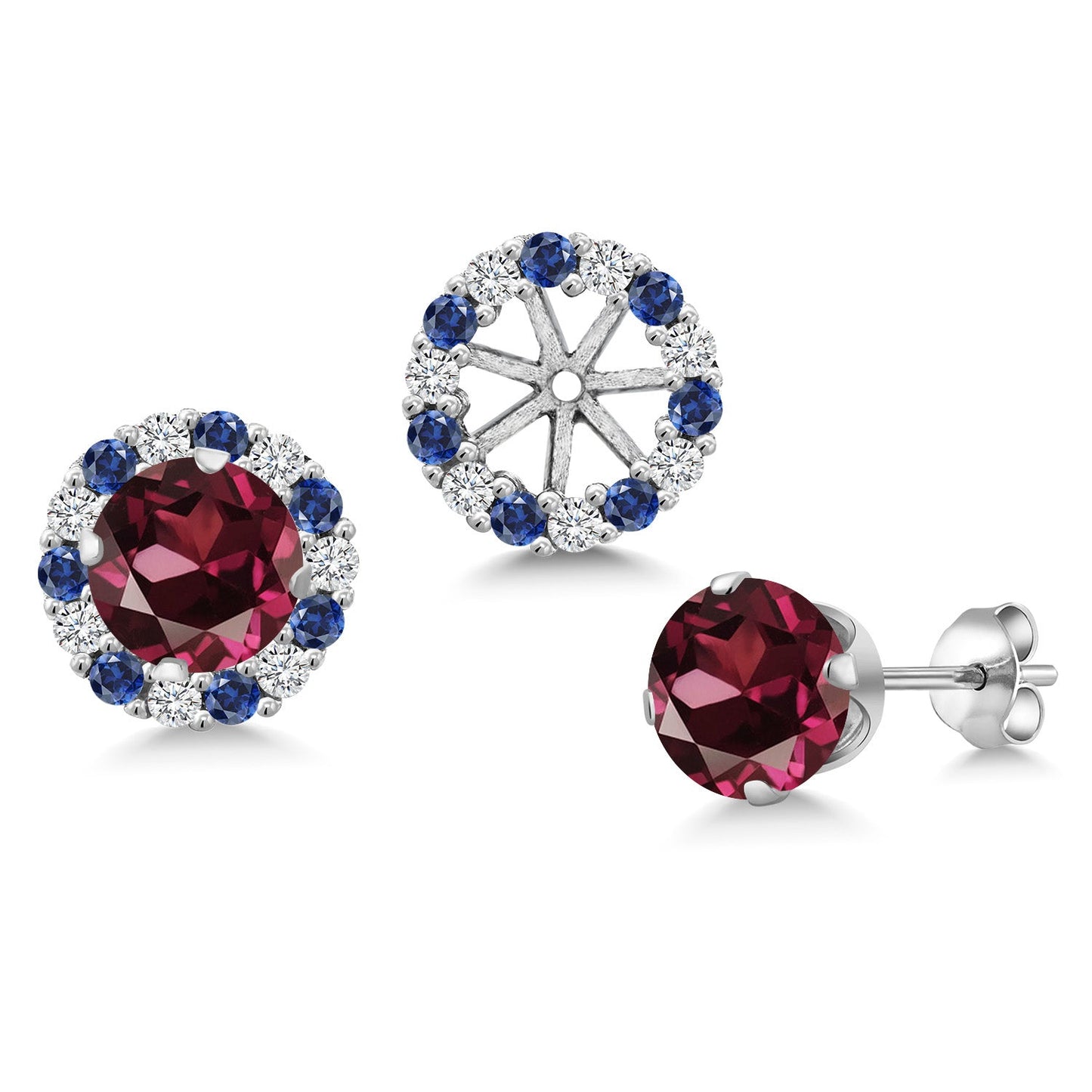 925 Sterling Silver 6MM Round Gemstone Birthstone Halo Stud Earrings for Women with Removable Jackets