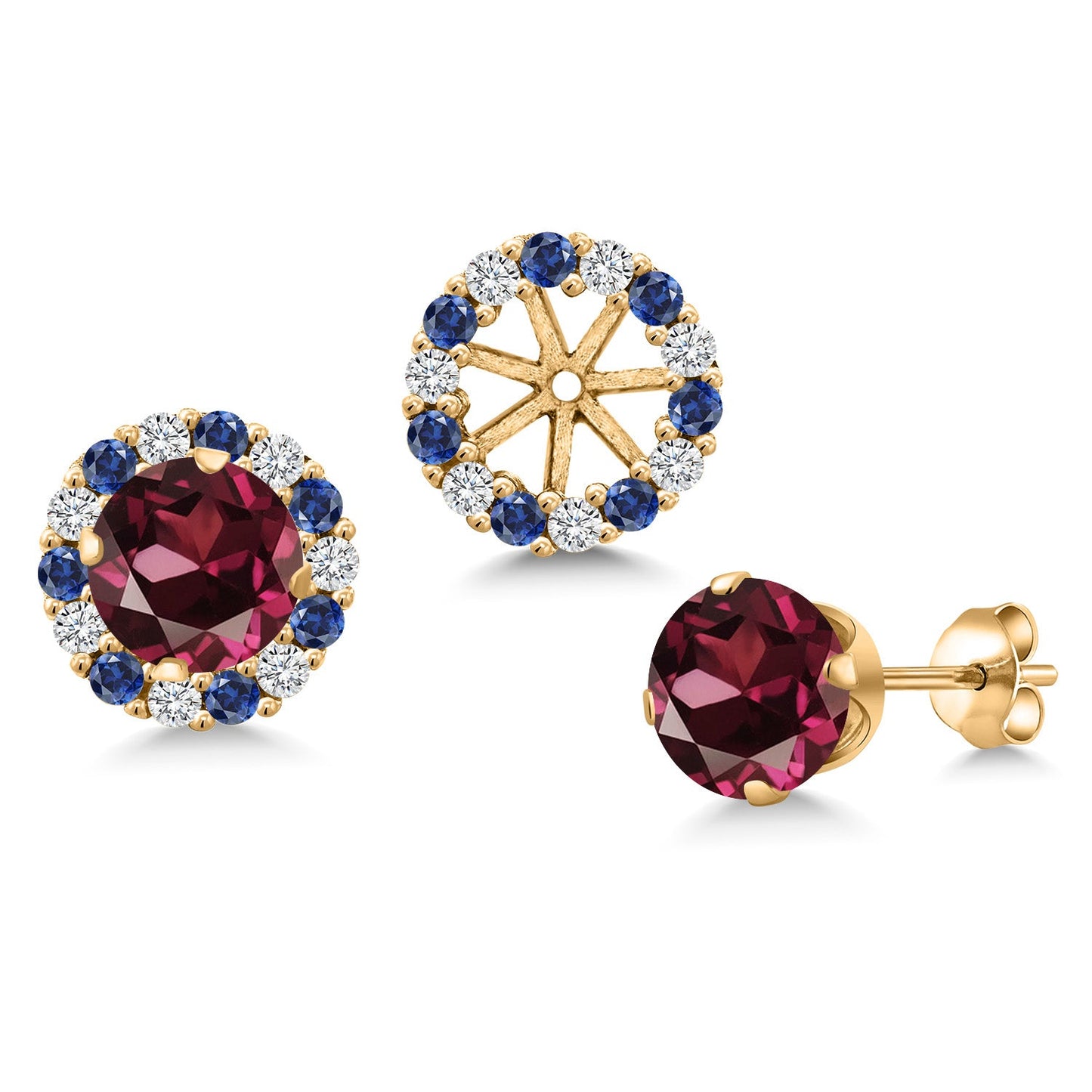 18K Yellow Gold Plated 6MM Round Gemstone Birthstone Halo Stud Earrings for Women with Removable Jackets