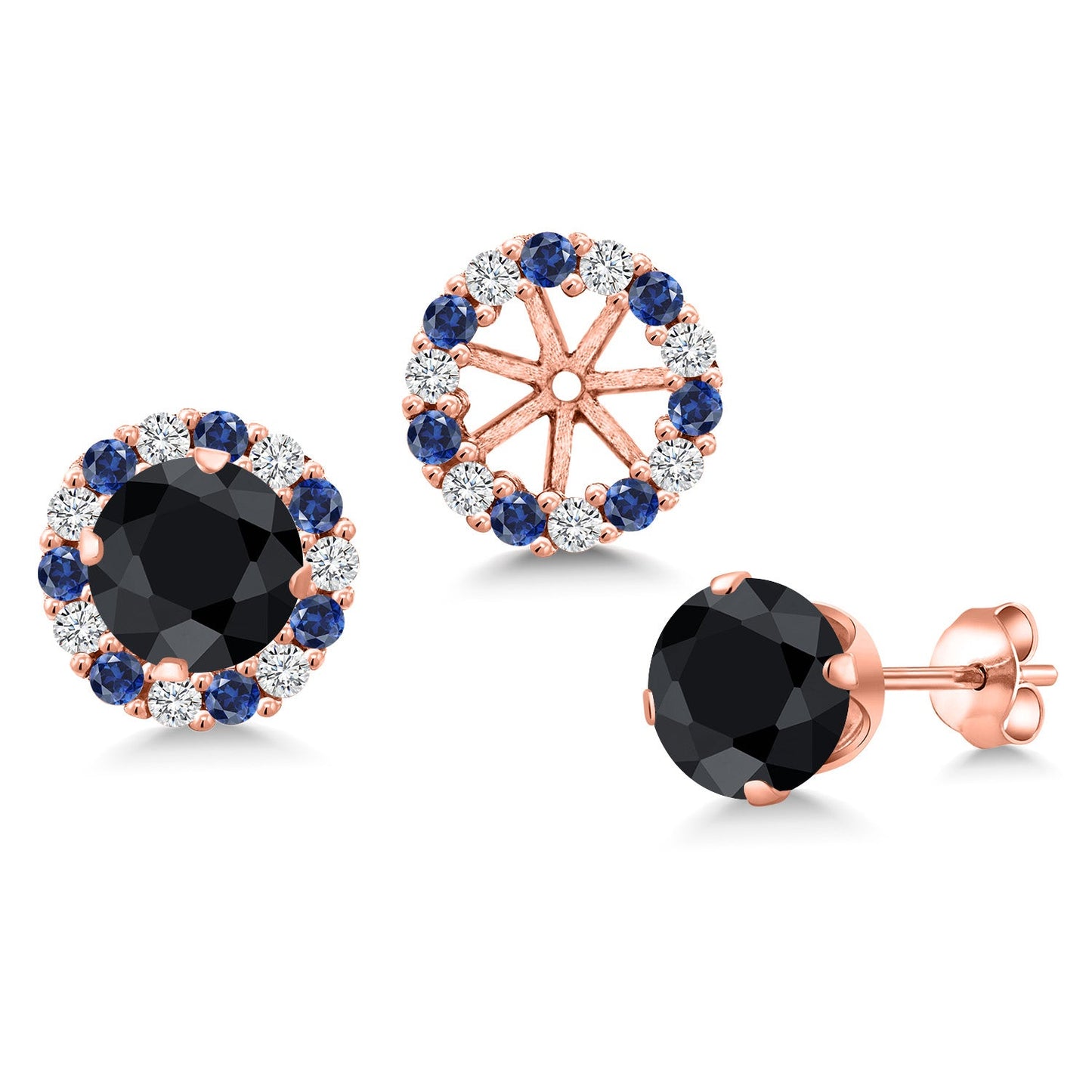 18K Rose Gold Plated Silver 6MM Round Gemstone Birthstone Halo Stud Earrings for Women with Removable Jackets