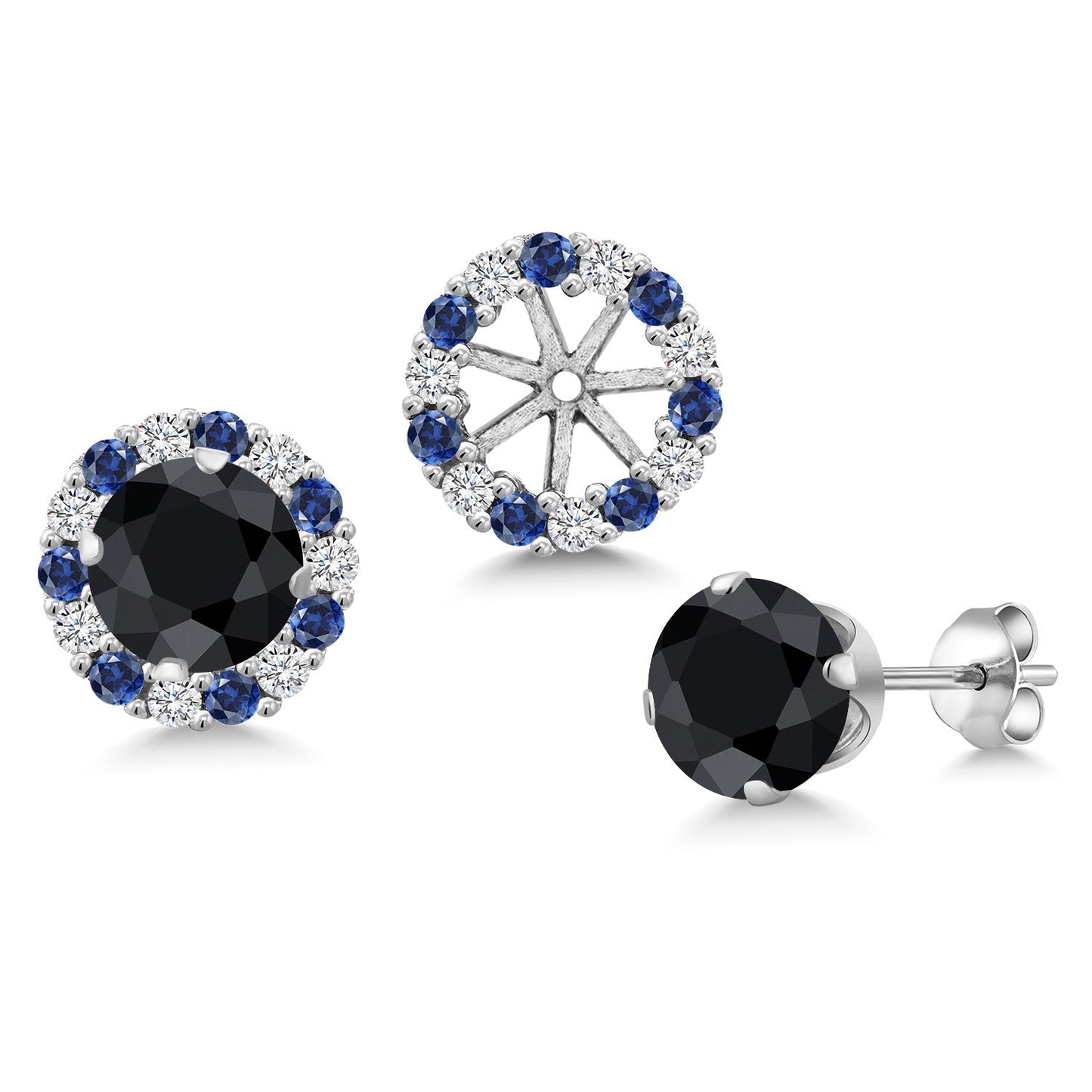 925 Sterling Silver 6MM Round Gemstone Birthstone Halo Stud Earrings for Women with Removable Jackets