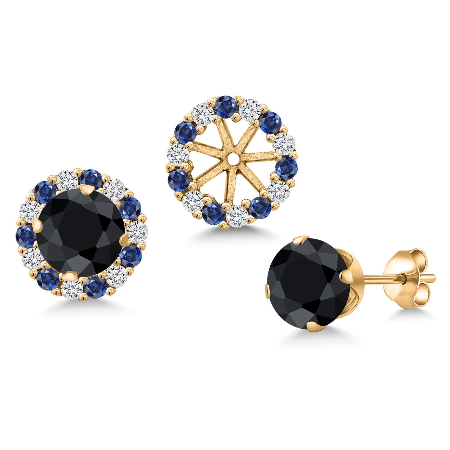 18K Yellow Gold Plated 6MM Round Gemstone Birthstone Halo Stud Earrings for Women with Removable Jackets