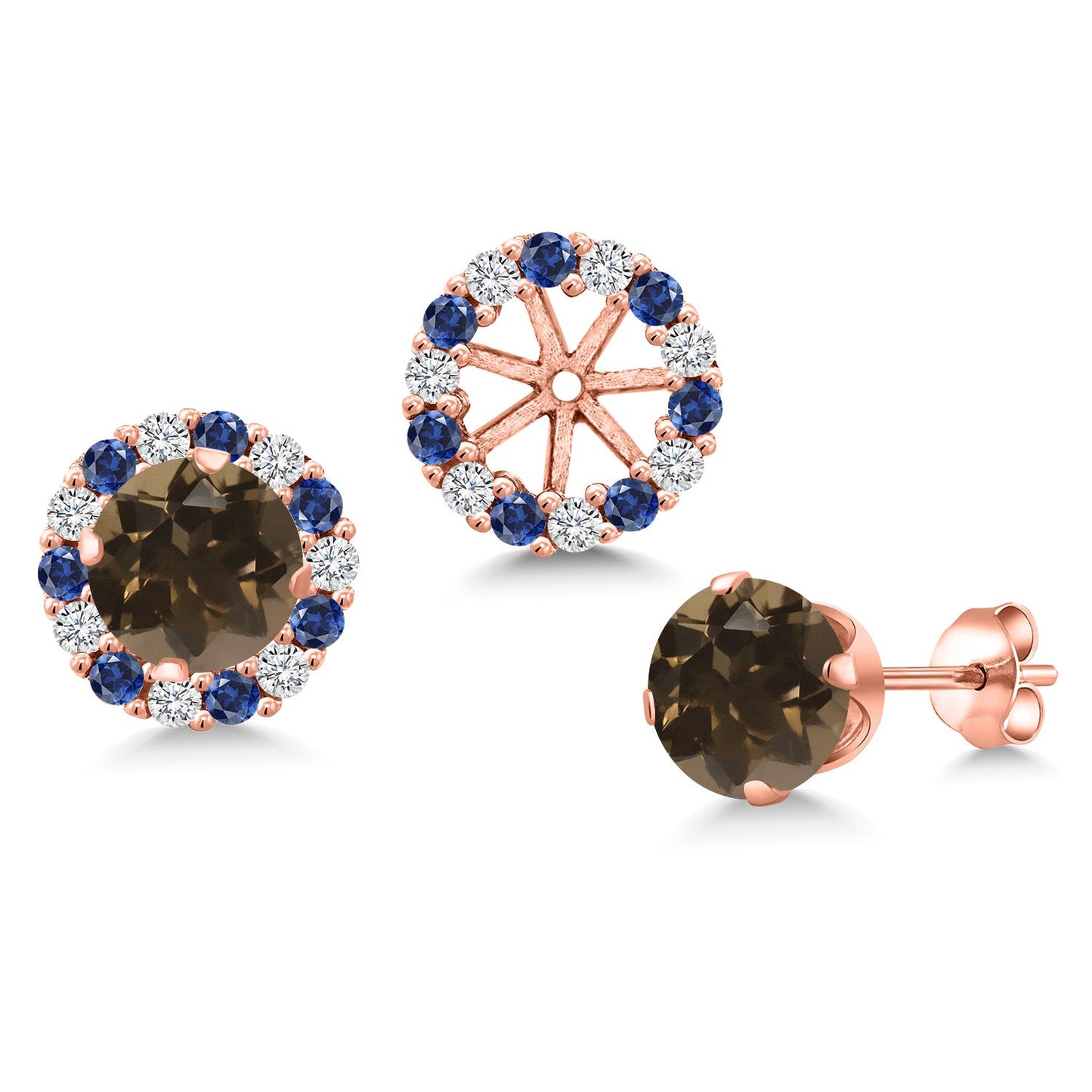 18K Rose Gold Plated Silver 6MM Round Gemstone Birthstone Halo Stud Earrings for Women with Removable Jackets