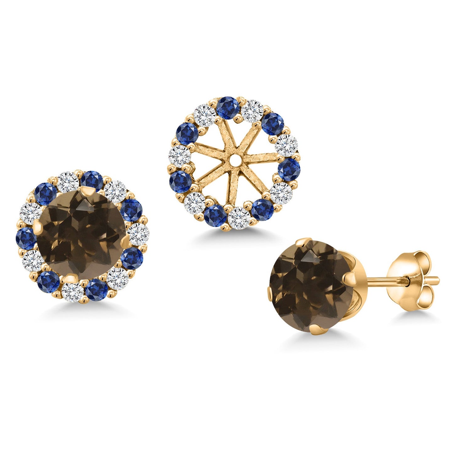 18K Yellow Gold Plated 6MM Round Gemstone Birthstone Halo Stud Earrings for Women with Removable Jackets