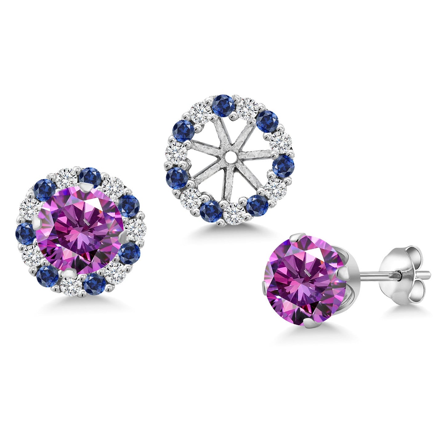 925 Sterling Silver 6MM Round Gemstone Birthstone Halo Stud Earrings for Women with Removable Jackets