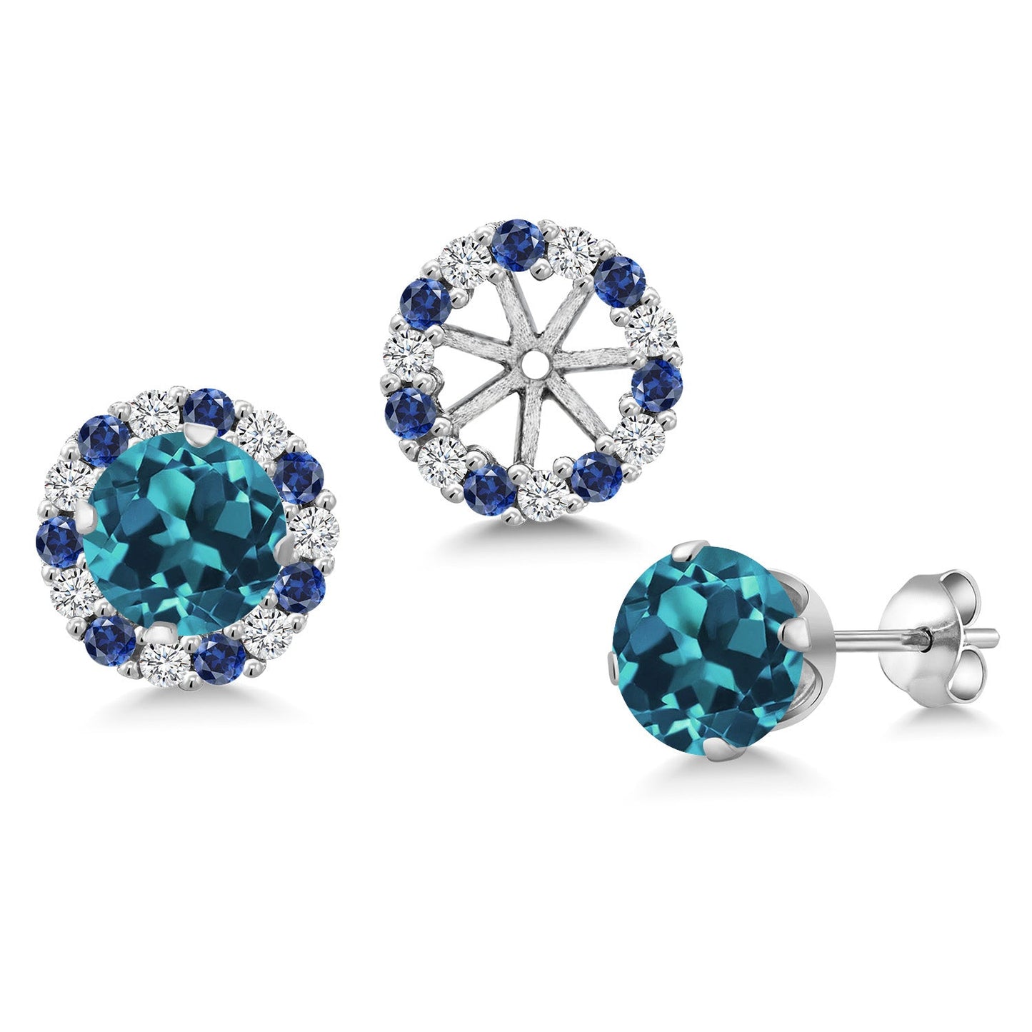925 Sterling Silver 6MM Round Gemstone Birthstone Halo Stud Earrings for Women with Removable Jackets
