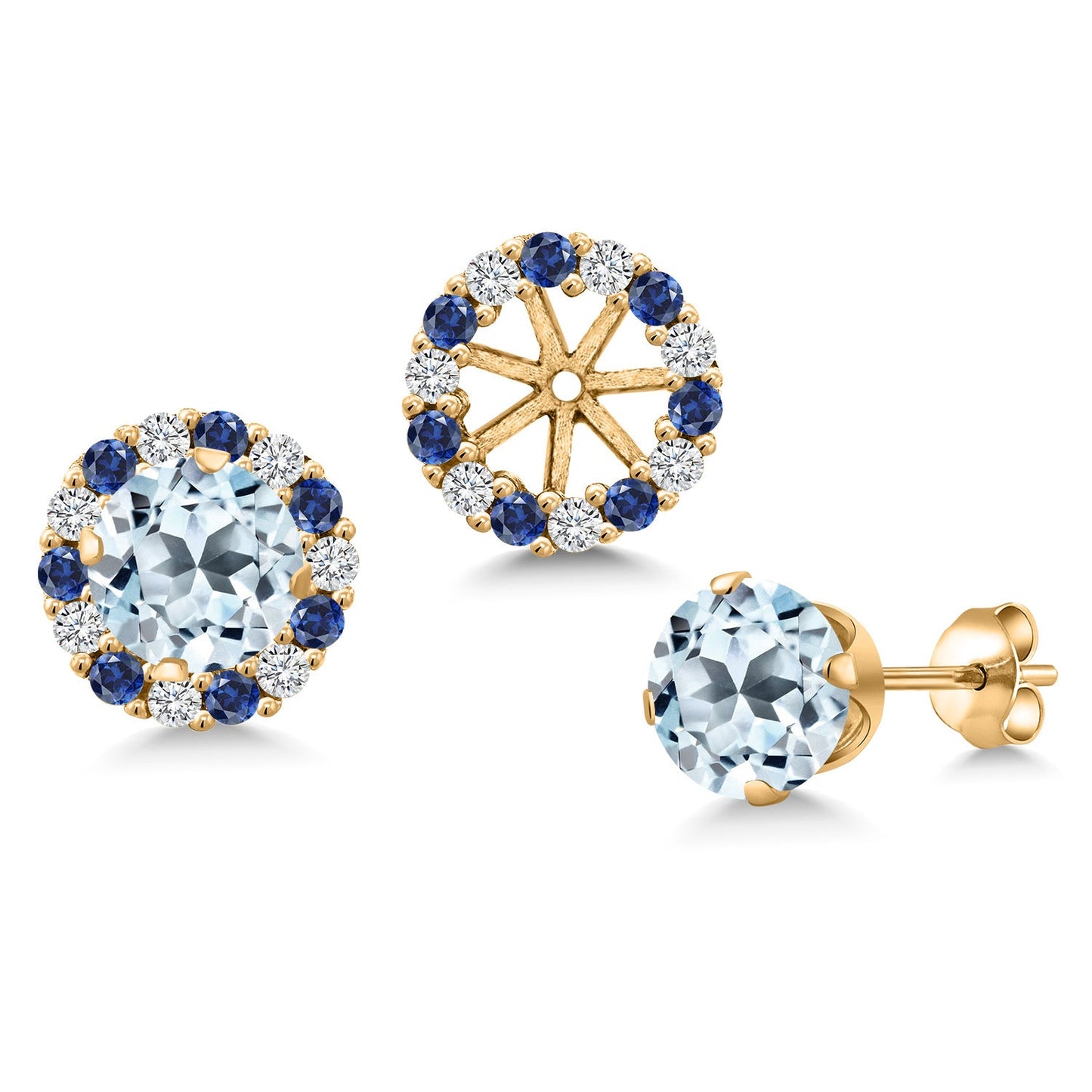 18K Yellow Gold Plated 6MM Round Gemstone Birthstone Halo Stud Earrings for Women with Removable Jackets