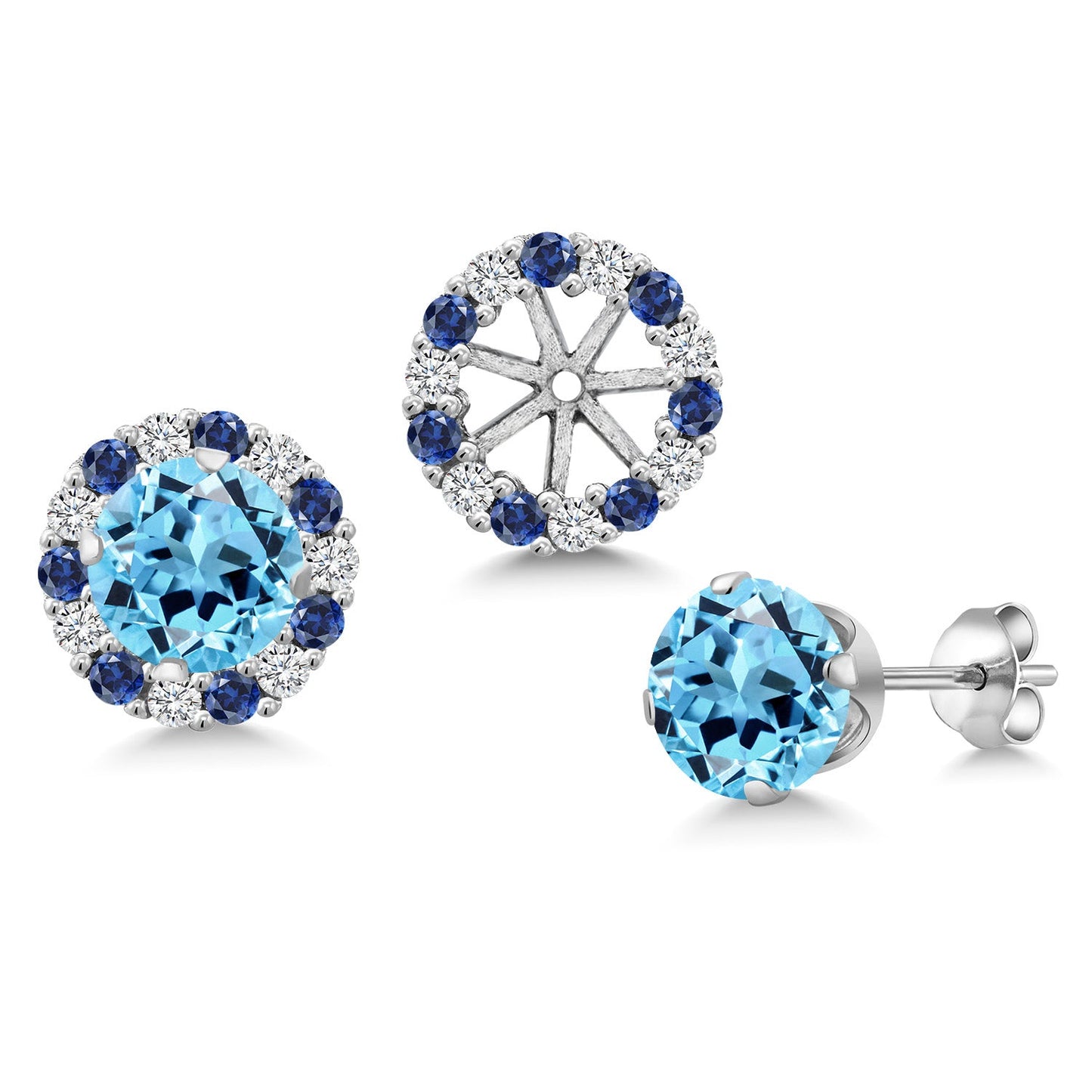 925 Sterling Silver 6MM Round Gemstone Birthstone Halo Stud Earrings for Women with Removable Jackets