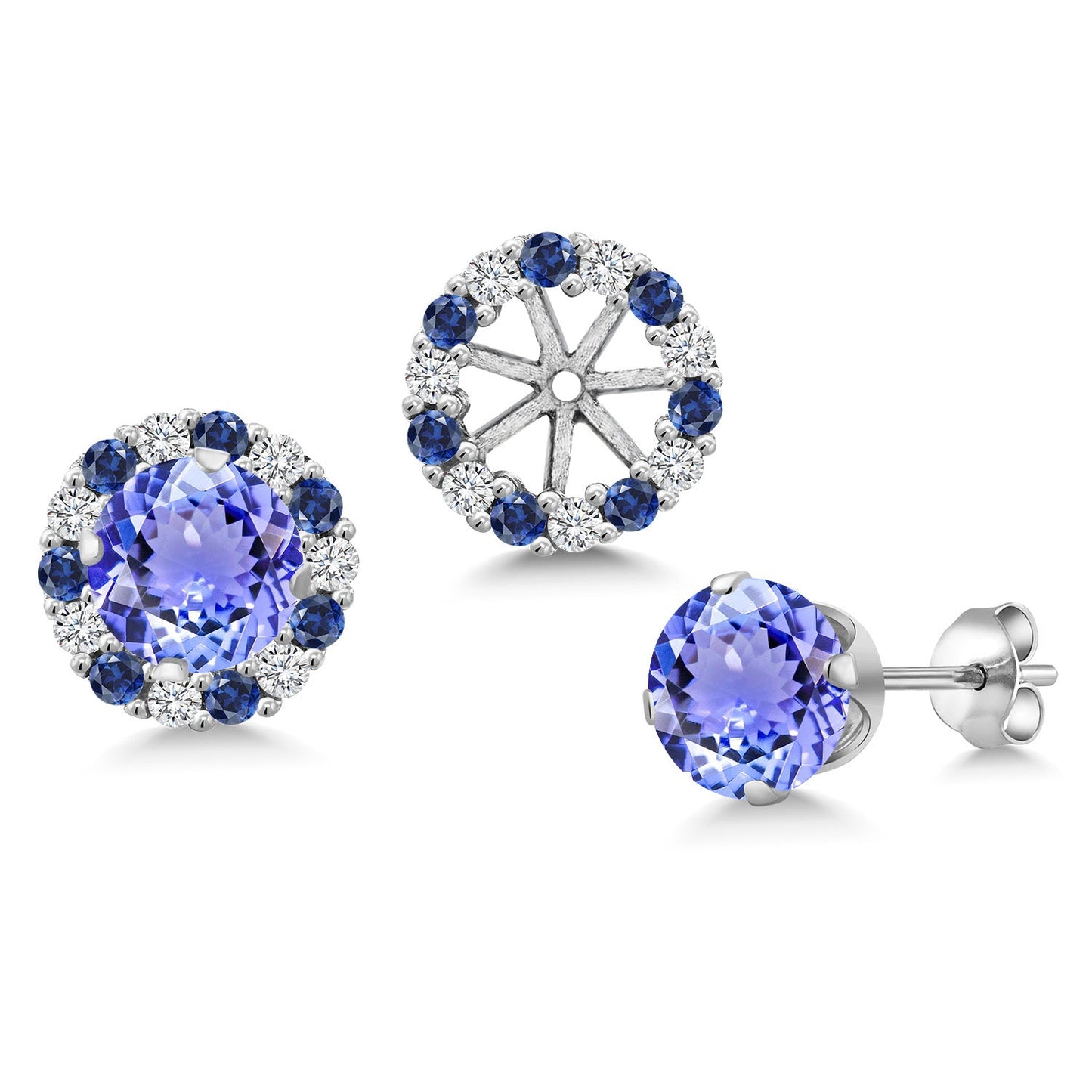 925 Sterling Silver 6MM Round Gemstone Birthstone Halo Stud Earrings for Women with Removable Jackets